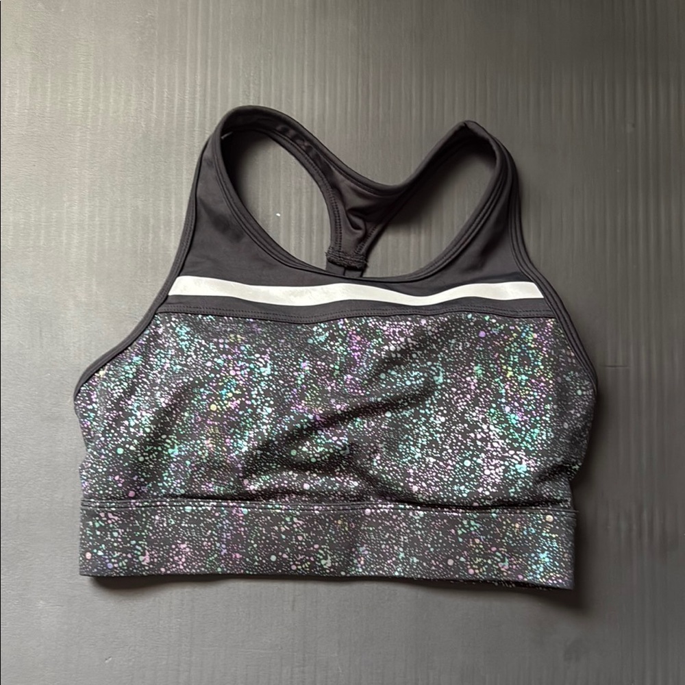 ZYIA Black and Purple Sports Bra with Racerback Design